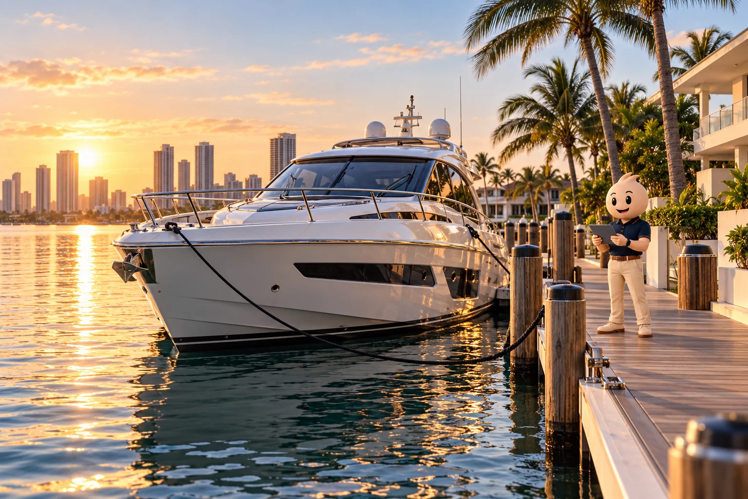 MarinaCare360 — South Florida yacht and dock, KEYO in the background